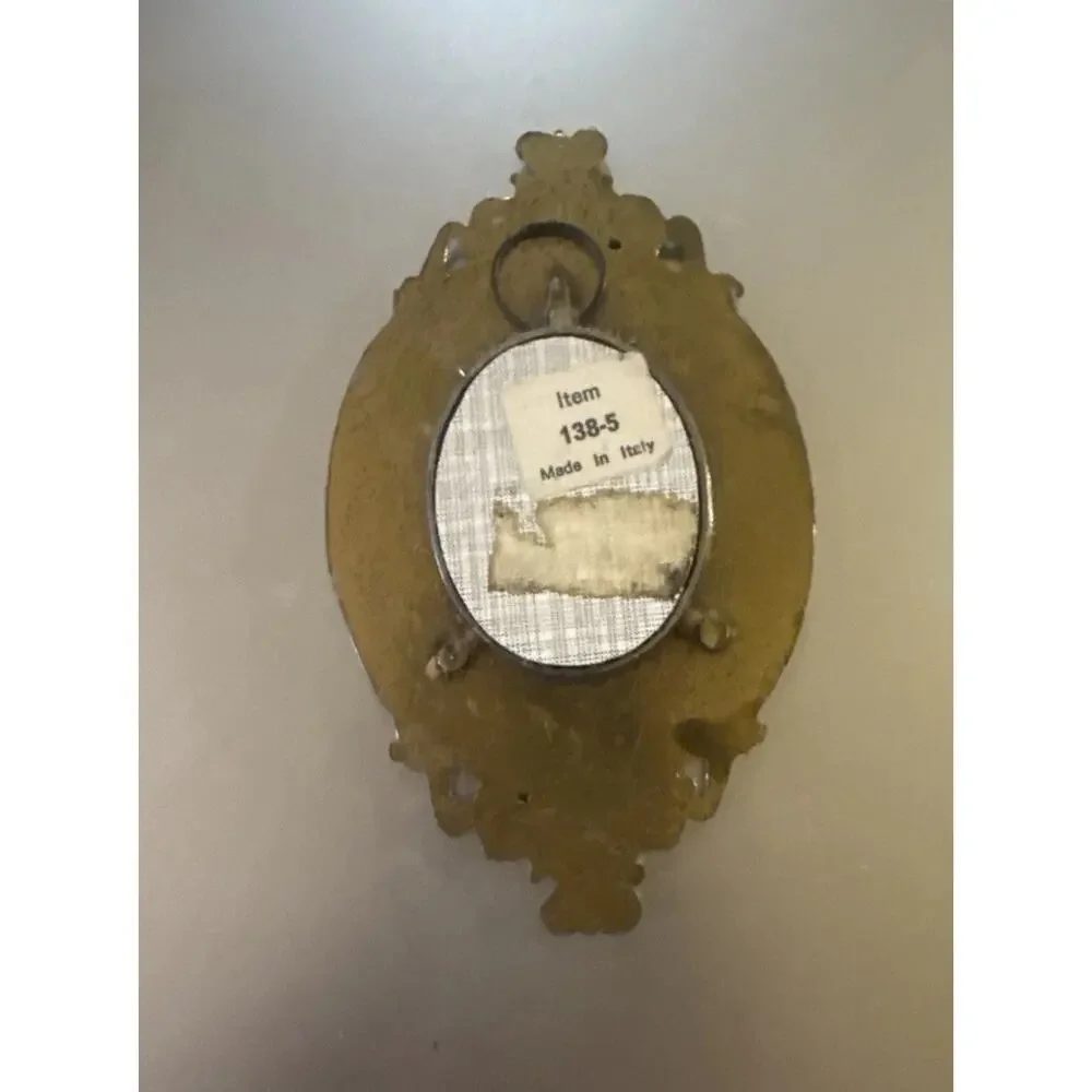 Vintage Italian Miniature Portrait in Ornate Brass Frame 4.5” x 3”
